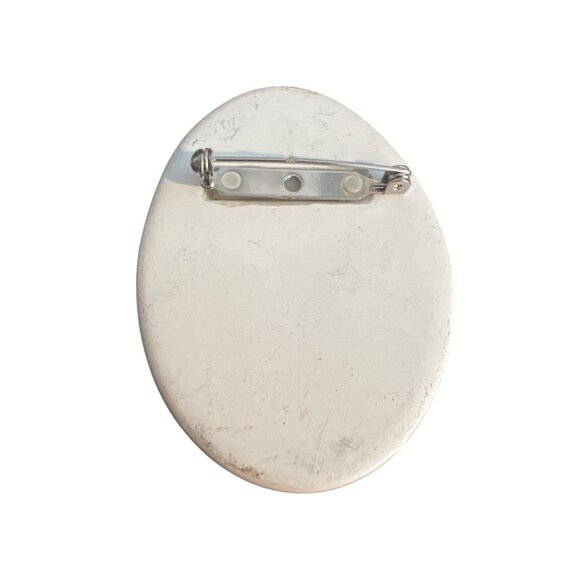 Vintage Porcelain Ceramic Pin Brooch Oval Green Mauve Heart Dots Estate 2.5" - Picture 4 of 5